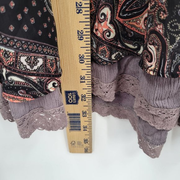 Free People Paisley Kimono Smocked Moonlight Bay Dress Mesh Belle Sleeve 2 Women - Picture 11 of 15